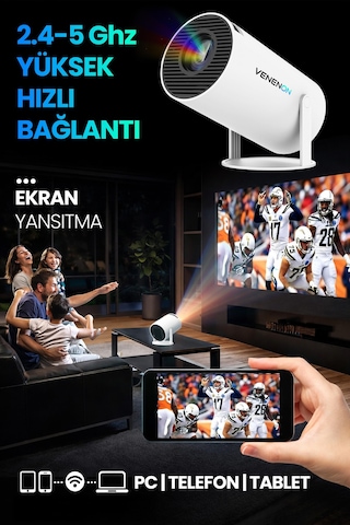 Taşınabilir Akıllı Sinema Projeksiyon Cihazı Projektör Ekran Yansıtma Wifi Bluetooth 5.2 Sinema 502