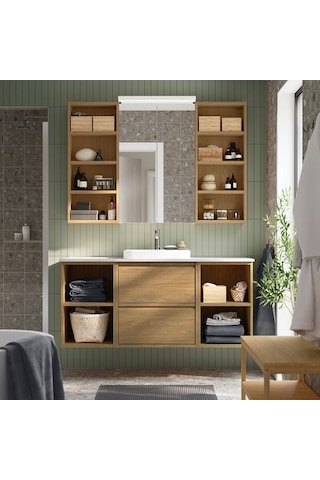 Ikea Hagaån Açık Banyo Duvar Dolabı, Meşe Görünümlü, 40x15x95 Cm