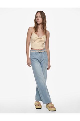 Koton Yüksek Bel Pamuklu Kemerli Kısa Geniş Paça Denim Pantolon - Wide Leg Jean Bleach 6sal40096md Açık Mavi