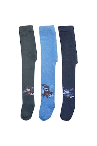 3Lü Erkek Bebek Çocuk Külotlu Çorap Renkli Desenli Pamuklu