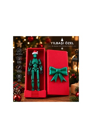 Yılbaşı Temalı Hareketli Robot Dummy Oyuncak Noel Şapkalı 3d Baskı Figür, Özel Hediye Kutulu