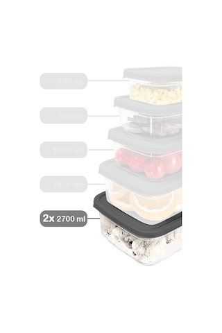 Meleni Home 2 Adet Dikdörtgen Erzak Saklama Kabı Mikrodalgaya Uygun Düzenleyici Organizer 2700 ML Gri