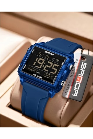 Primepickings Sanda Erkek Digital Saat 6275 Şeffaf Mavi Kronograf Alarm 5atm Suya Dayanıklı Diğer