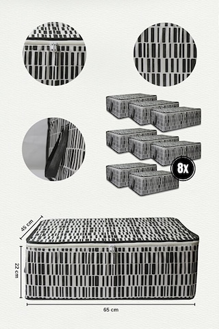 Adarya Home 8'li Çekyat Baza Tipi Yastık Kıyafet Saklama Hurcu - Baza Altı Düzenleyici Hurç Zebra Desen Antrasi