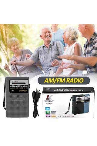 Knstar K-266 Taşınabilir Mini Am Fm Radyo Dahili Hoparlör Anten 3.5mm Aux Kulaklık Girişi