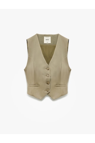 Koton Modal Karışımlı Astarlı Slim Fit V Yaka Düğmeli Blazer Yelek Haki 5sak20006pw Haki