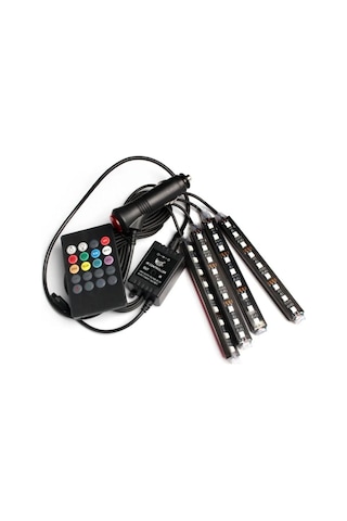 Araç Ayak Altı Led Lamba 12 Led 4 Lü Rgb Araç Içi Müziğe Duyarlı Aydınlatma Kumandalı 12 Led 4 Lü