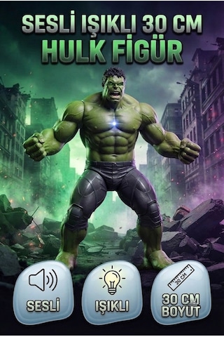 Sesli Işıklı 30 Cm Hulk Oyuncak Figür Pilli Dev Kahraman Eğlenceli Aksiyon Figürü