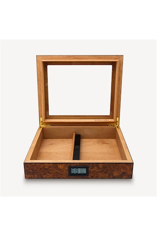Lubinski Cedar Basic Camlı Puro Kutusu Humidor Slim Dijital Kahve 15s