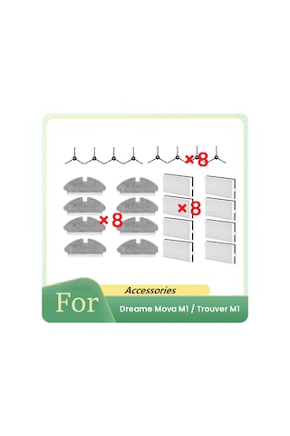 Xurunkeji Dreame Mova M1 / Trouver M1 Süpürge Aksesuarları İçin 24 Adet Yan Fırça Filtre Bez Toz Torbası Temizleyici Parça Değişimi