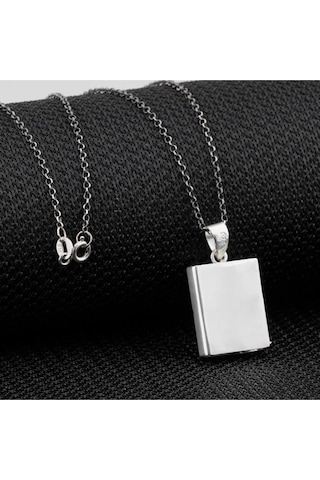 Modagümüşevi Parlak Düz Dikdörtgen Gümüş Cevşen Muska Kabı Kadın Kolye