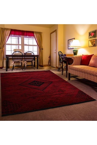 Afgan Türkmen Otantik Desenli Bordo Oturma Odası Salon Mutfak Halısı 5366a Zs72