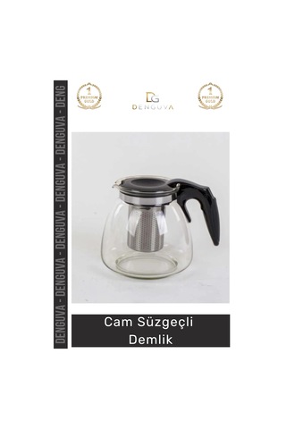 Demlik Isıya Dayanıklı Borosilikat Şeffaf Modern Tasarım Pratik Cam Süzgeçli Demlik 1.1 Litre Çok Renkli
