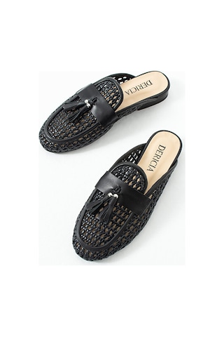 Dericia Shoes Fable Hakiki Deri Günlük Rahat Kadın Terlik Siyah