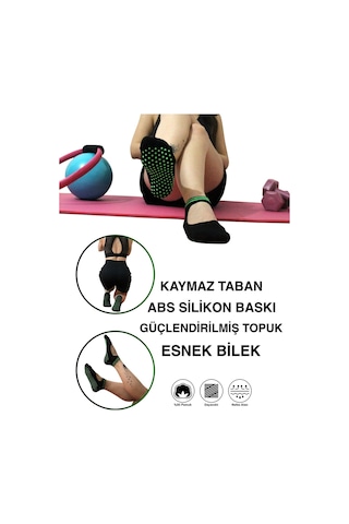 5 Çift Pamuklu Renkli Kaymaz Taban Silikon Baskılı Yoga Fitness Pilates Ve Aktivite Kadın Çorabı