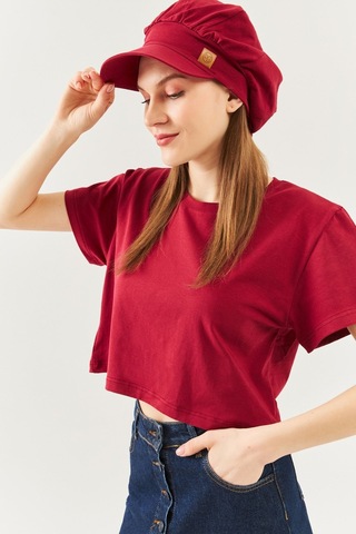 Butikgiz Kadın 4 Mevsim Pamuklu, Ultra Yumuşak Hafif, Terletmez, Tarz, Trend Kasket Vizyerli Penye Şapka Bordo