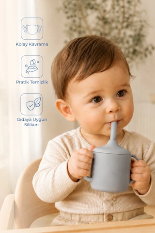 Babyjem Silikon Pipetli Bardak Gri
