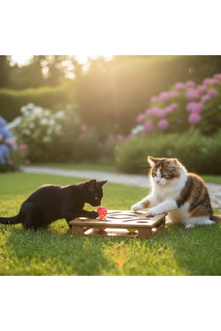 Hşap Kare Kedi Oyuncağı - 30cm X 30cm - Çıngıraklı Toplu - Yaylı Top Eklenmiştir