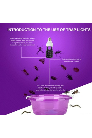 Folinda 110v 20w E27 Uçak Işığı Kovucu Lamba - 365nm Siyah Işık, Kimyasız, Çiftlik/ Bahçe/ Kuluçka Atölyeleri İçin Taşınabilir