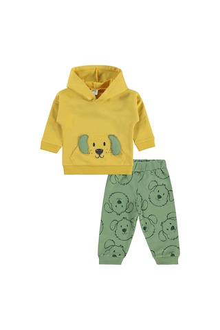 Civil Baby Kapşonlu Köpek Nakışlı 6-18 Ay Takım - Hardal