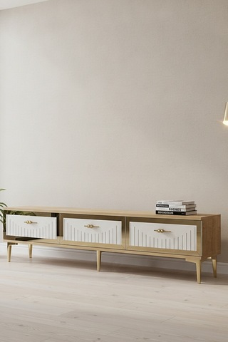 Tsa1802dbg Tuna Tv Sehpası Safirmeşe-beyaz-gold 180cm Safirmeşe - Beyaz - Altın