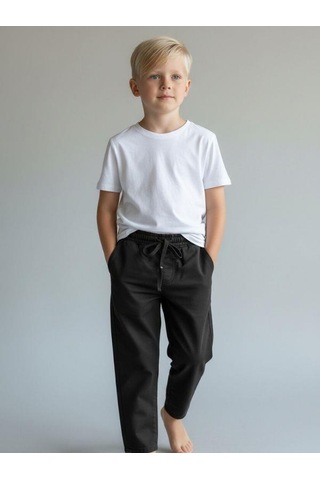 Zekids Erkek Çocuk Esnek Kumaş Beli Lastikli Pantolon-16399 Siyah
