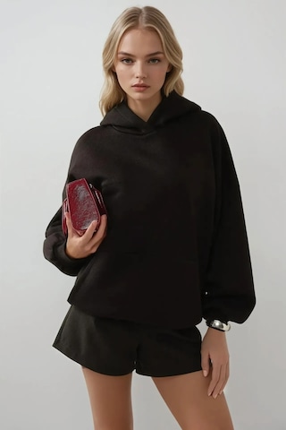 Hiccup Extra Oversize Kapüşonlu Kalın Polarlı Hoodie Siyah