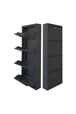 Kilitli 4'lü Metal Ayakkabılık - Antrasit