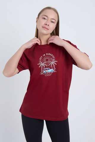 Velvoria Unisex Oversize Bordo Lost İn Paradise T-shirt