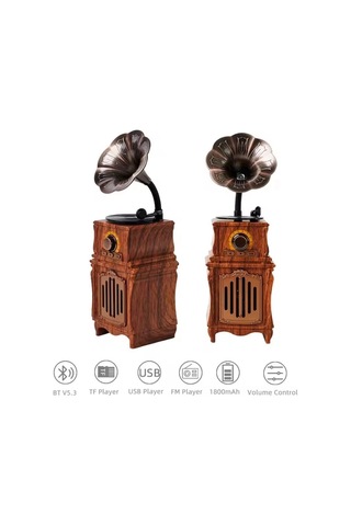 Çeşithane Mini Gramofon Bluetooth Hoparlör Retro Nostaljik Speaker Usb Tf Destekli