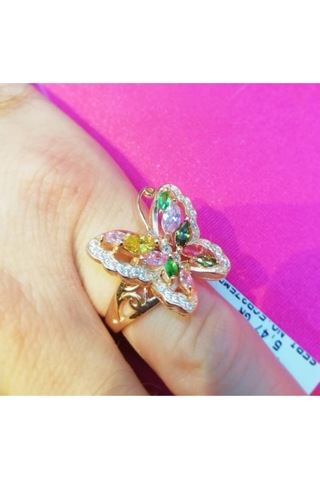 Oriental Kuyumculuk Jewellery Renkli Baget Taşlı Gümüş Kelebek Yüzük Rose