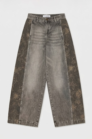 it's basic Kadın Kot Rengi 4s6-16 Süper Baggy Balon Fit Nakış Detaylı Özel Tasarım Denim Jean Mavi