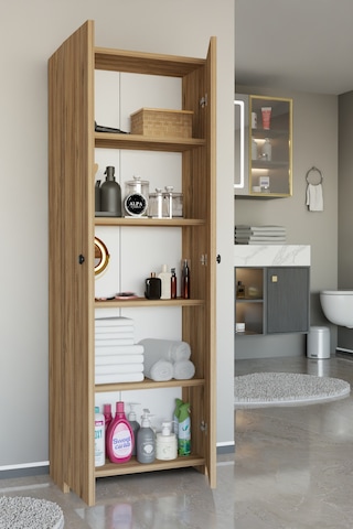 Alpaevmobilya Çok Amaçlı 2 Kapaklı 5 Raflı 150 Cm Banyo Dolabı Organizer Düzenleyici Ve Çamaşır Odası Dolabı Atlantik Çam