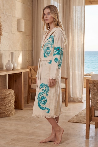 Varol Organik %100 Pamuk Kimono Yaka Sabahlık Bornoz - Viserion Turkuaz
