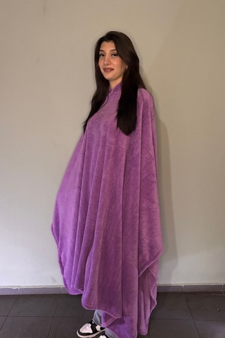 Giyilebilir Hoodie Battaniye Rahat Kalıp Tek Beden Lila