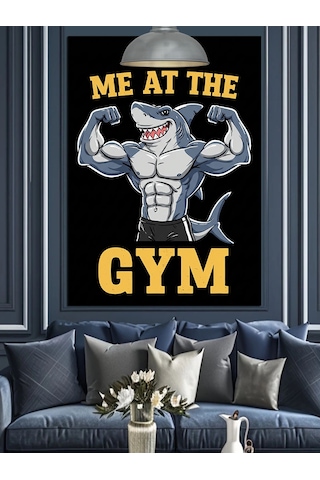 Siyah Beyaz Yazılı Spor Salonu Posteri "me At The Gym" Dekoratif Kanvas - Mdf Ahşap Tablo