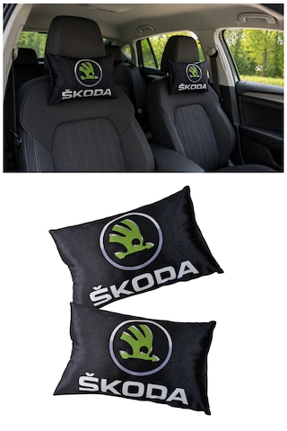 Skoda Araç Uyumlu Dijital Baskılı Seyahat Boyun Yastığı - Şık Tasarım Siyah