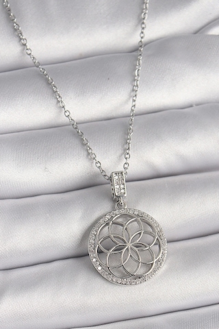 316l Çelik Gümüş Renk Zincir Zirkon Taşlı Lotus Model Kadın Kolye Çok Renkli