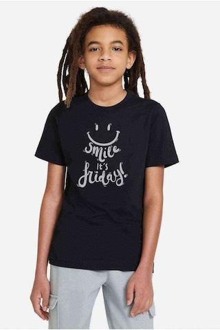 Cuma Günkü Metin Smile English Art Baskılı Unisex Çocuk Siyah Ts