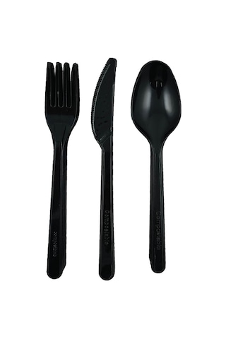 Sert Kalın Plastik Çatal - Bıçak - Kaşık 1. Kalite Lüks Siyah Çatal - Kaşık - Bıçak 3 Lü Set 500 Adet Siyah