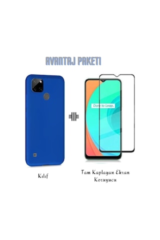 Oppo Realme C25y Kılıf Esnek Ince Soft Tasarım Dayanıklı Kılıf Ve Tam Kaplayan Ekran Koruyucu Col178277-mavi