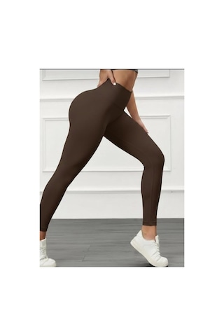 Mercan Kids & Butik Kadın Yüksek Bel Toparlayıcı Tayt Dikişsiz İç Göstermez Spor Taytı Kahverengi