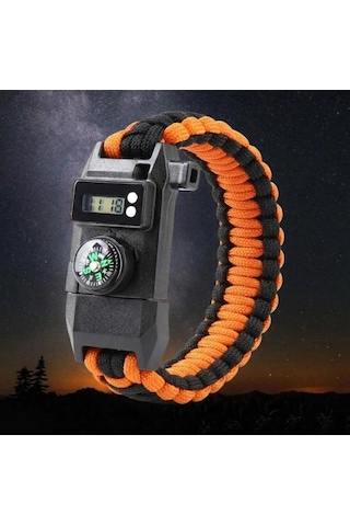 Paracord Dijital Saat Düdük Hayatta Kalma Turuncu Kamp Bilekliği Evimdeyokyok