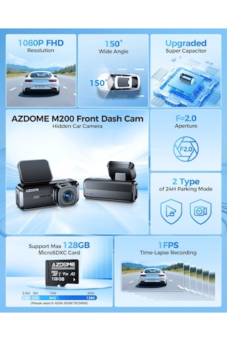 Azdome M200 Araç Kamerası WIFI 1080P Full HD Gece Görüşü