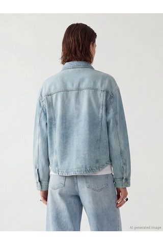Lcw Vision İndigo Gömlek Yaka Oversize Kadın Jean Ceket