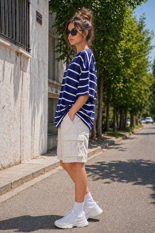 Alexandergardi Alexandergardı Çizgili Oversize T-shirt E23-0046 Lacivert
