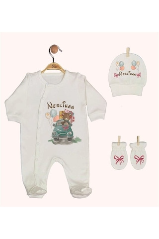 Pia Baby Gl 1935-02 İsme Özel Beşli Tulum Set Krem