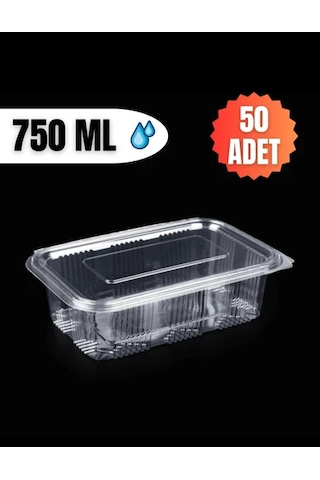 Plastik Kapaklı Kullan At Saklama Kabı Sızdırmaz Kap 750 Ml 50 Adet