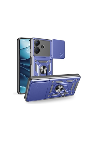 Nourthkiingdom Realme Note 60 Kılıf Magnetik Standlı Kamera Korumalı Nrtk Sürgülü Vega Kapak - Mavi Mavi