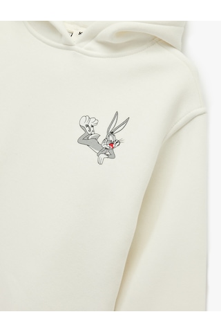Koton Lisanslı Bugs Bunny Baskılı Uzun Kollu Kapşonlu Oversize Sweatshirt Ekru 6wkg10445ak Ekru